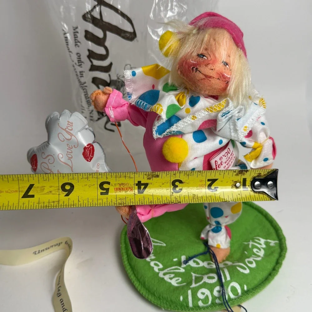 1990 Annalee‎ Doll Society Clown Doll Polka Dot PS I Love You Balloon